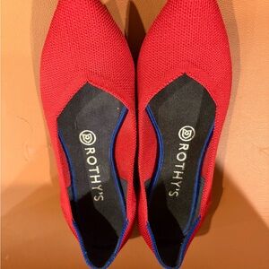 Rothy's Bold Red Flats with Blue Trim